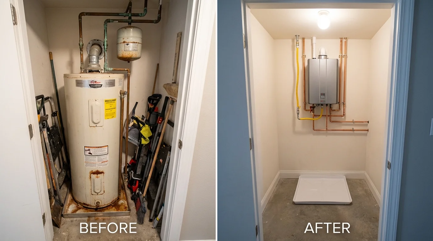 Tank water heater versus wall-mounted tankless unit comparison for Marietta, PA homeowners