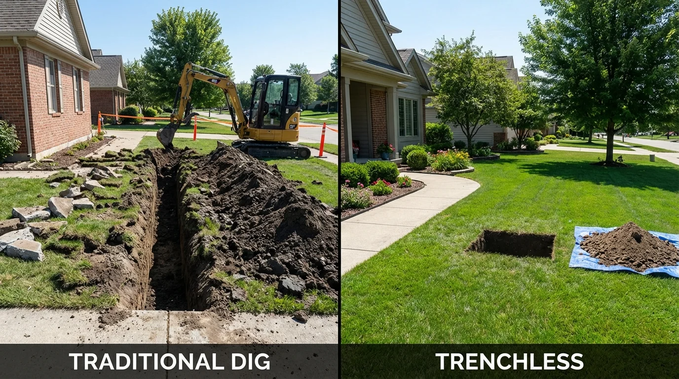 Trenchless sewer repair with minimal yard damage versus traditional excavation in Marietta, PA